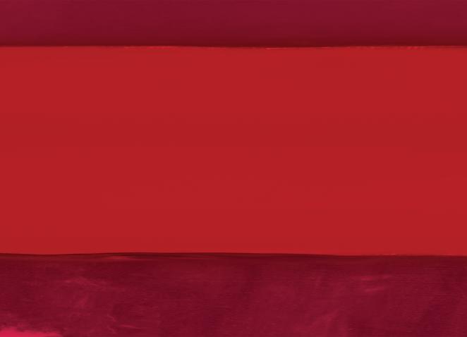 Abstrakts mākslas darbs sarkanos toņos ar horizontāliem un vertikāliem laukumiem.